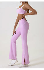 Pink Flared Leggings & Sports Bra Set - Breathable & Stretchy Activewear for Yoga, Running & Gym Workouts Size L