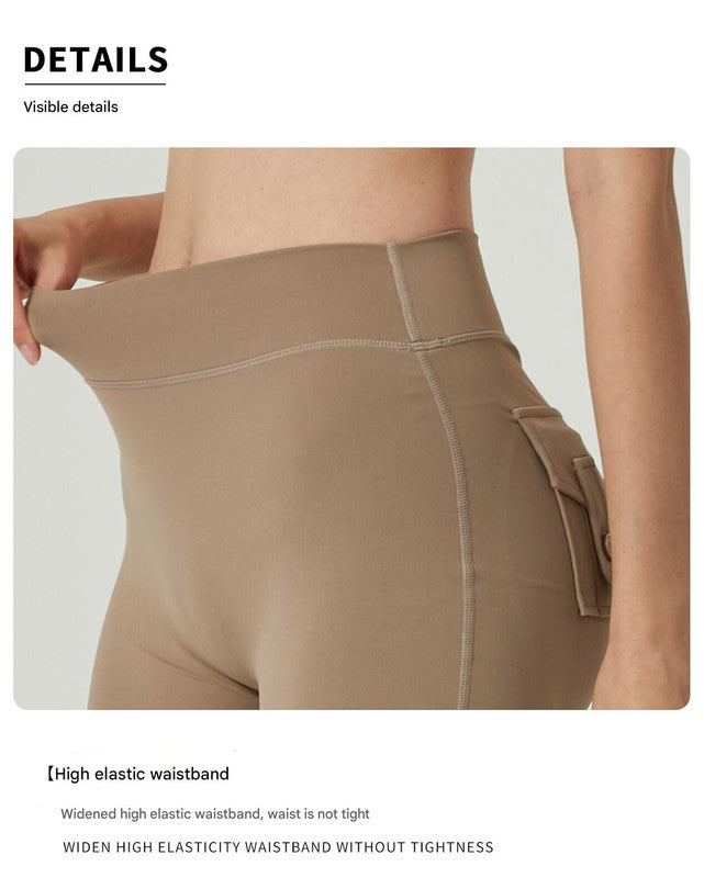 Grey High-Waisted Yoga Shorts with Pockets for Women - Butt-Lifting, Breathable, and Comfortable Activewear M