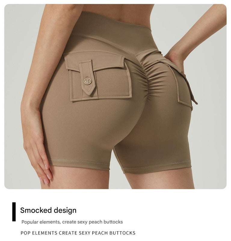 Grey High-Waisted Yoga Shorts with Pockets for Women - Butt-Lifting, Breathable, and Comfortable Activewear L
