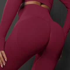 Size M Claret Red Seamless High-Waisted Yoga Pants for Women - Lift Workout Leggings for Running, Gym, and Fitness
