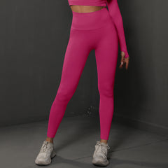 Size L Rose Red Seamless High-Waisted Yoga Pants for Women - Lift Workout Leggings for Running, Gym, and Fitness