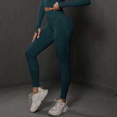 Size L Dark Green Seamless High-Waisted Yoga Pants for Women - Lift Workout Leggings for Running, Gym, and Fitness