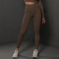 Size S Brown Seamless High-Waisted Yoga Pants for Women - Lift Workout Leggings for Running, Gym, and Fitness
