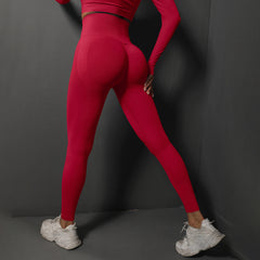 Size S Red Seamless High-Waisted Yoga Pants for Women - Lift Workout Leggings for Running, Gym, and Fitness