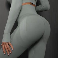 Size M Light Grey Seamless High-Waisted Yoga Pants for Women - Lift Workout Leggings for Running, Gym, and Fitness