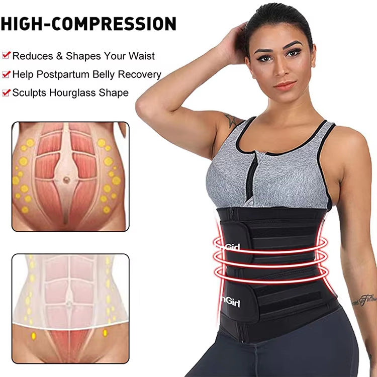 Size XXL Black Womens Sweat-Enhancing Waist Trainer Belt - Dual Strap Zipper Tummy Control Cincher for Workout & Postpartum Shaping