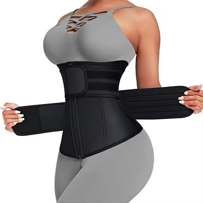 Size XXXL Black Womens Sweat-Enhancing Waist Trainer Belt - Dual Strap Zipper Tummy Control Cincher for Workout & Postpartum Shaping