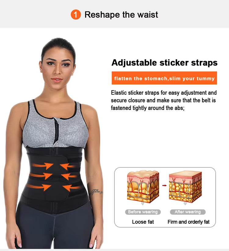 Size 5XL Black Womens Sweat-Enhancing Waist Trainer Belt - Dual Strap Zipper Tummy Control Cincher for Workout & Postpartum Shaping