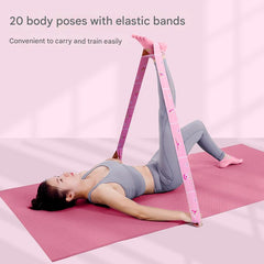 Dark Blue Instructional Yoga Stretch Strap with Embroidered Pose Guide - 11-Loop Flexibility Band