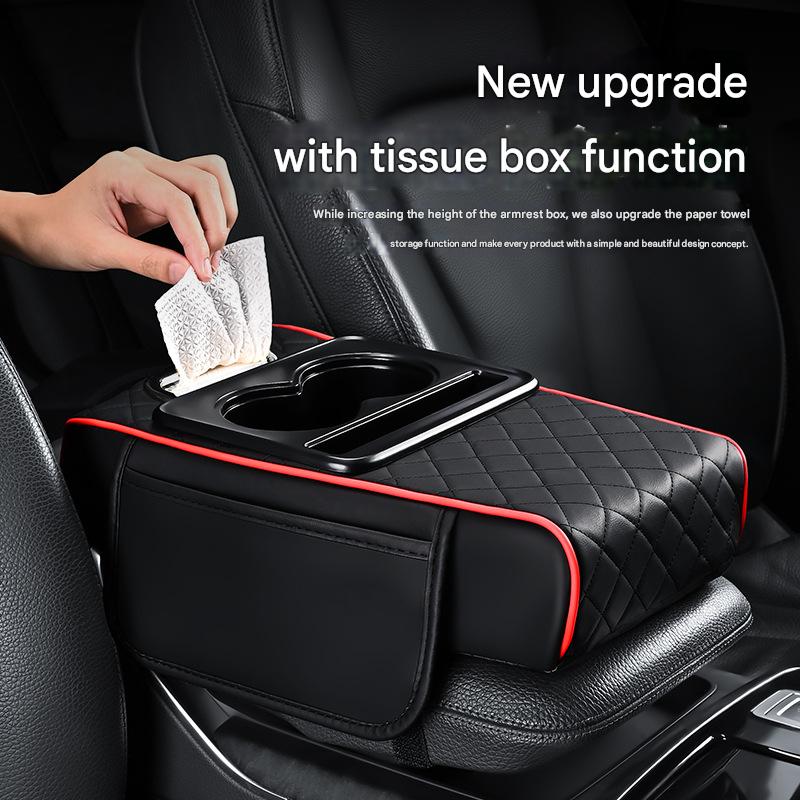 Premium Car Armrest Organizer & Comfort Pad Black