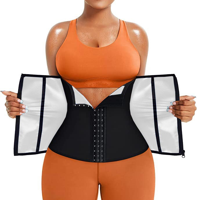 Silver Ion Sauna Waist Trainer for Women - 2-in-1 Zipper & Hook Sweat-Wicking Sports Girdle, Postpartum Fitness Shapewear