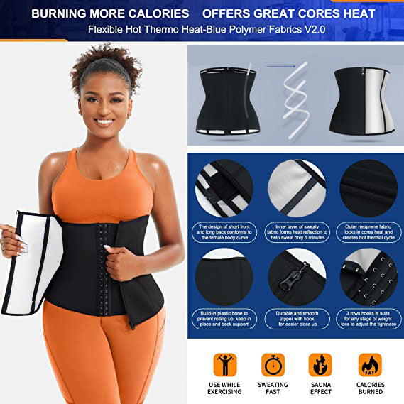 Silver Ion Sauna Waist Trainer for Women - 2-in-1 Zipper & Hook Sweat-Wicking Sports Girdle, Postpartum Fitness Shapewear