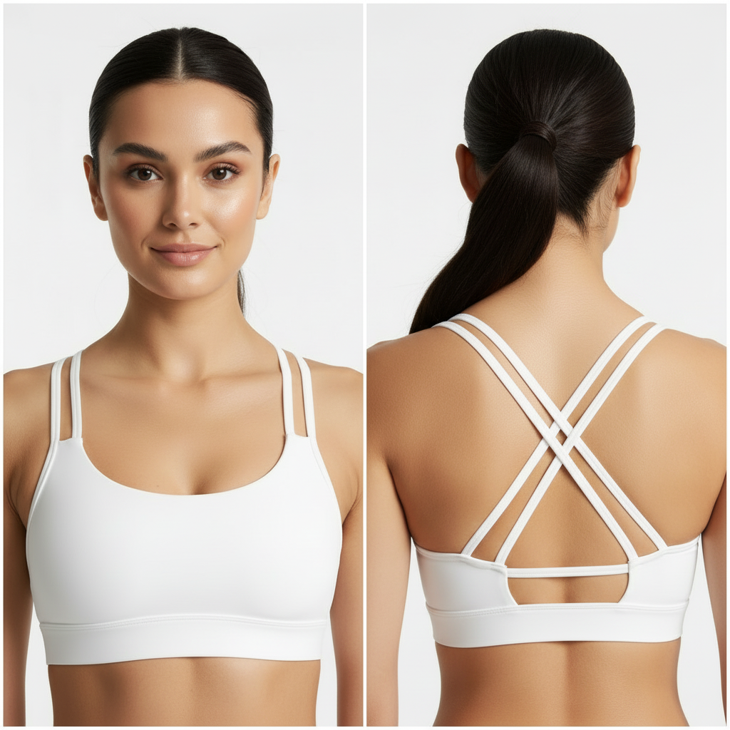 S Size White Elegant Sexy Criss-Cross Back Sports Bra for Women - High Support & Anti-Shock, Wire-Free Yoga Crop Top with X-Shape Fine Strap