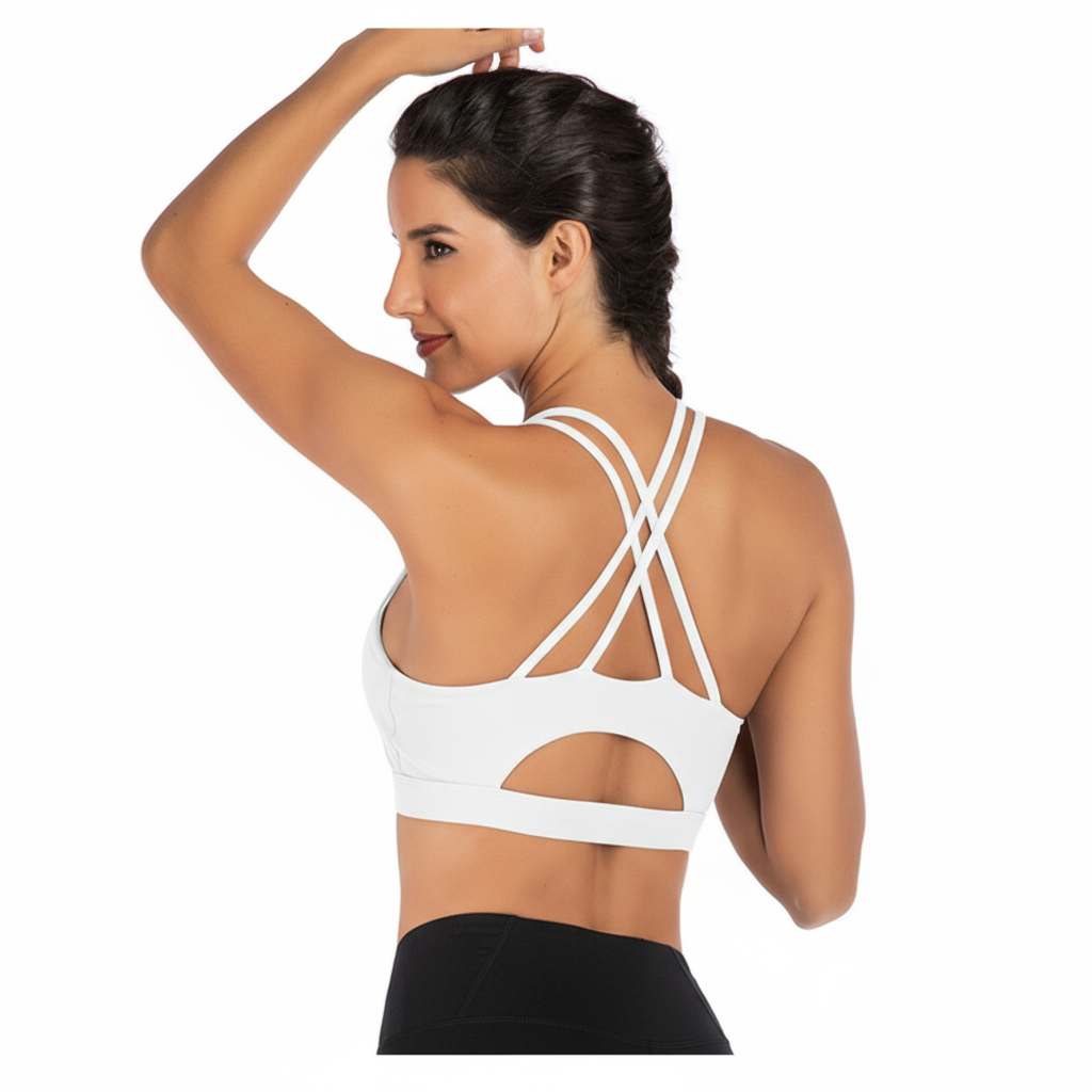 S Size White Elegant Sexy Criss-Cross Back Sports Bra for Women - High Support & Anti-Shock, Wire-Free Yoga Crop Top with X-Shape Fine Strap