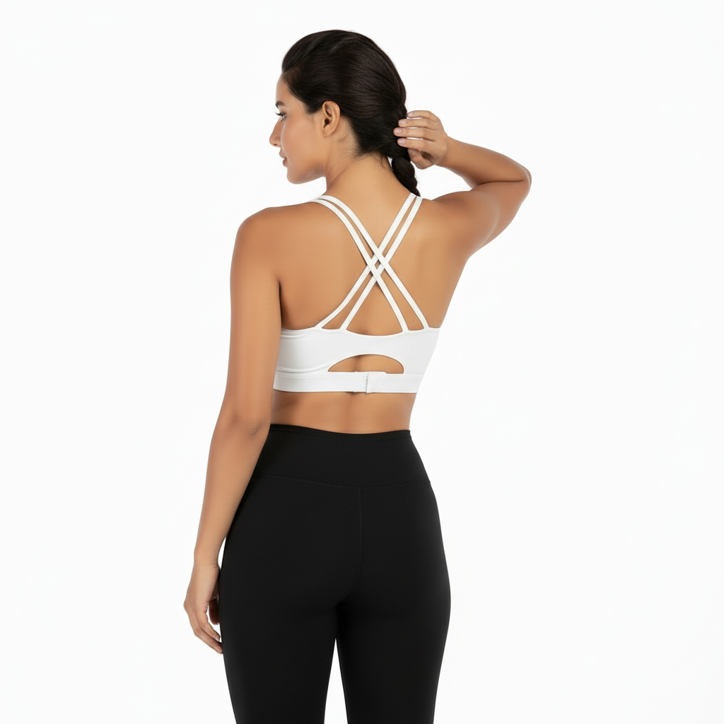 S Size White Elegant Sexy Criss-Cross Back Sports Bra for Women - High Support & Anti-Shock, Wire-Free Yoga Crop Top with X-Shape Fine Strap