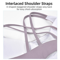 L Size White Elegant Sexy Criss-Cross Back Sports Bra for Women - High Support & Anti-Shock, Wire-Free Yoga Crop Top with X-Shape Fine Strap