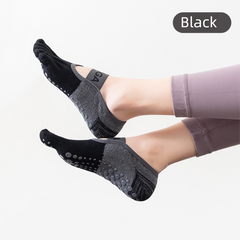 3-PCS Black Anti-Slip Yoga Socks 5 Toe Low Cut Grips Cotton Pilates Socks Breathable for Women Fitness Dance Barre and Home Workout