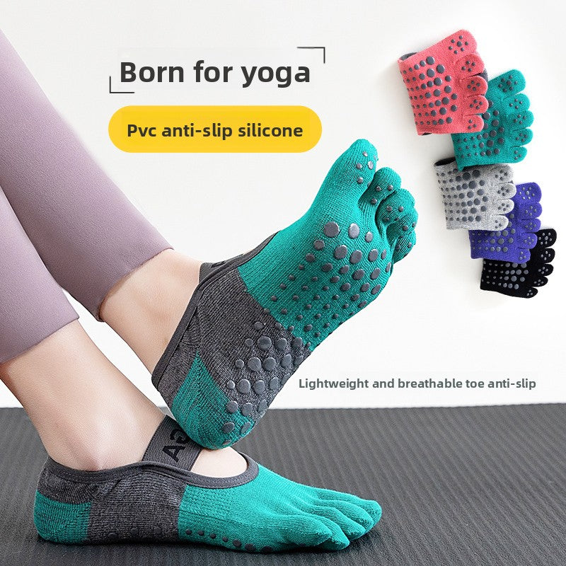 3-PCS Black Anti-Slip Yoga Socks 5 Toe Low Cut Grips Cotton Pilates Socks Breathable for Women Fitness Dance Barre and Home Workout