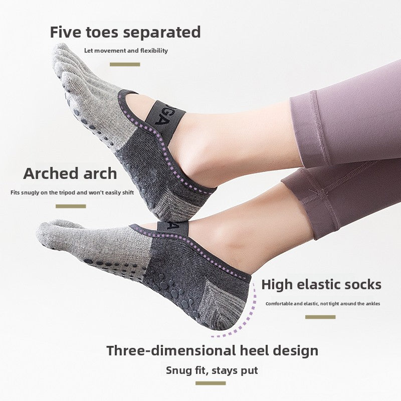 3-PCS Black Anti-Slip Yoga Socks 5 Toe Low Cut Grips Cotton Pilates Socks Breathable for Women Fitness Dance Barre and Home Workout
