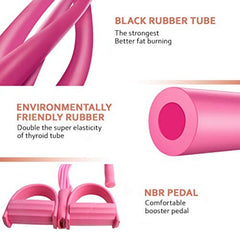 2 PCS 4-Tube Pedal Resistance Band & Figure 8 Chest Expander Pink Elastic Sit Up Pull Rope for Home Gym Yoga Pilates