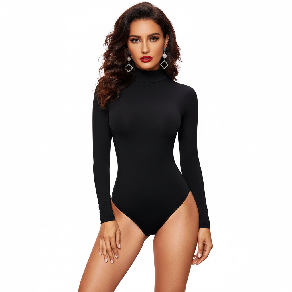 Size S Black Women's Sexy T-Back Bodysuit Thong Leotard - Milk Silk Round Neck Slim Fit Jumpsuit Base Layer