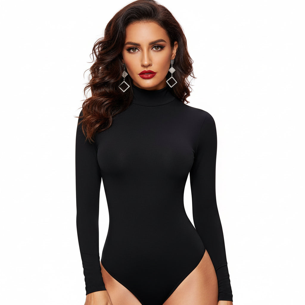Size S Black Women's Sexy T-Back Bodysuit Thong Leotard - Milk Silk Round Neck Slim Fit Jumpsuit Base Layer