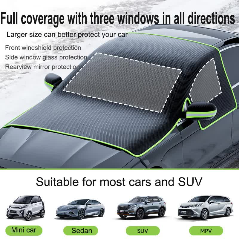 Black-Orange Magnetic Car Windshield Protector with 6 Magnets & 4 Secure Straps and Reflective Safety Strips - Durable Frost & Ice Cover for All-Weather Protection (Sun, Rain, Snow, Dust)