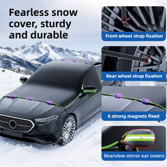 Black-Orange Magnetic Car Windshield Protector with 6 Magnets & 4 Secure Straps and Reflective Safety Strips - Durable Frost & Ice Cover for All-Weather Protection (Sun, Rain, Snow, Dust)