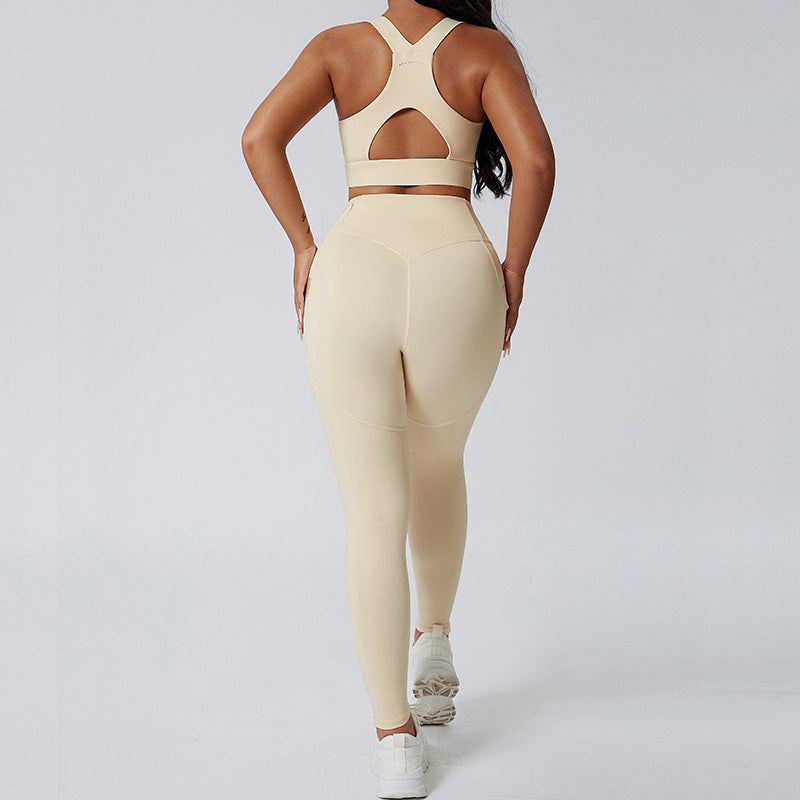 Premium Skinny Yoga Set - 2-Piece Gym Exercise Suit Apricot