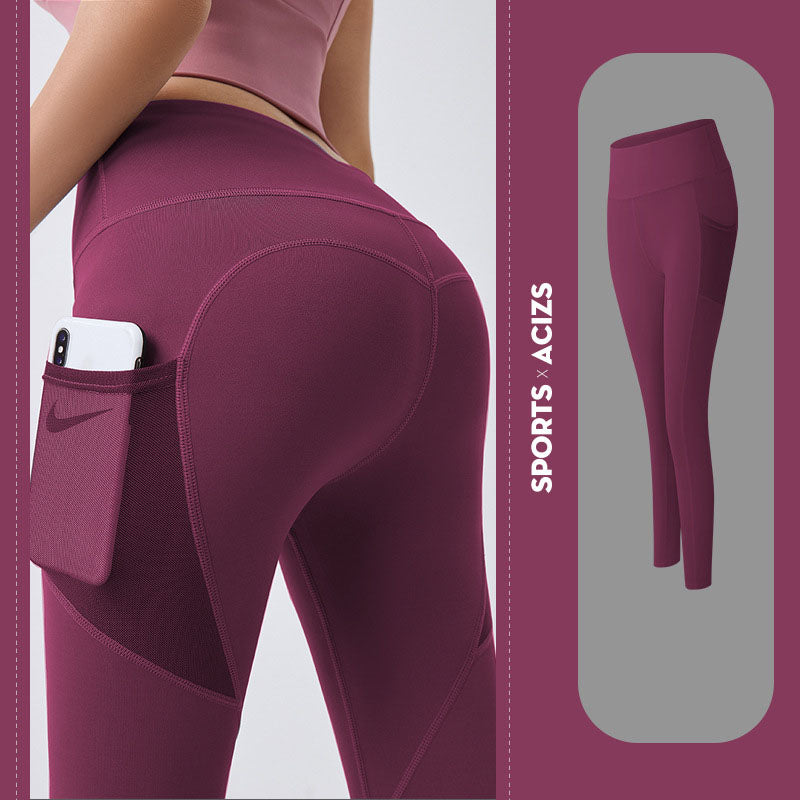 Premium Yoga Pants with Pockets - Tummy Control Fitness Leggings Red