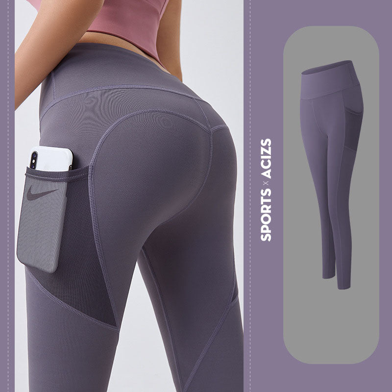 Premium Yoga Pants with Pockets - Tummy Control Fitness Leggings Tomato Purple