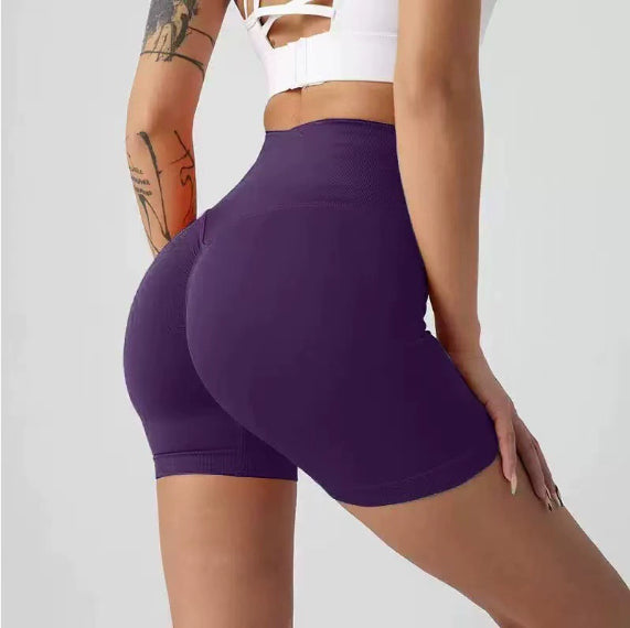 High Waist Yoga Shorts Tight Hip Raise Seamless Quick-drying Pants For Sports Fitness Purple