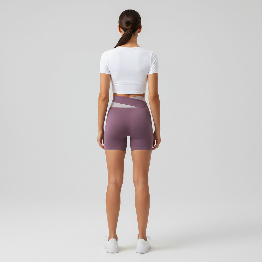 Purple Color-Block High-Waist Yoga Shorts - Seamless Scrunch Butt Anti-Chafing Workout Shorts