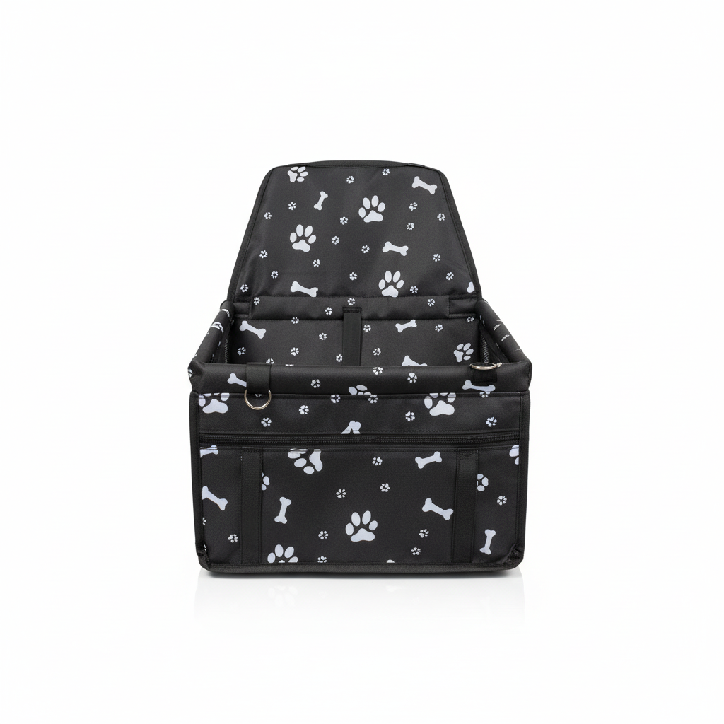 Black bone print Portable Pet Car Seat for Dogs and Cats - Adjustable Car Seat Cover, Pet Travel Car Carrier with Safety Belt
