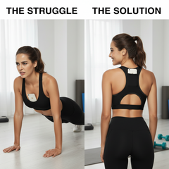 Black Women Sports Bra with Back Phone Pocket Racerback Yoga Crop Top Medium Support Activewear for Running Gym and Fitness