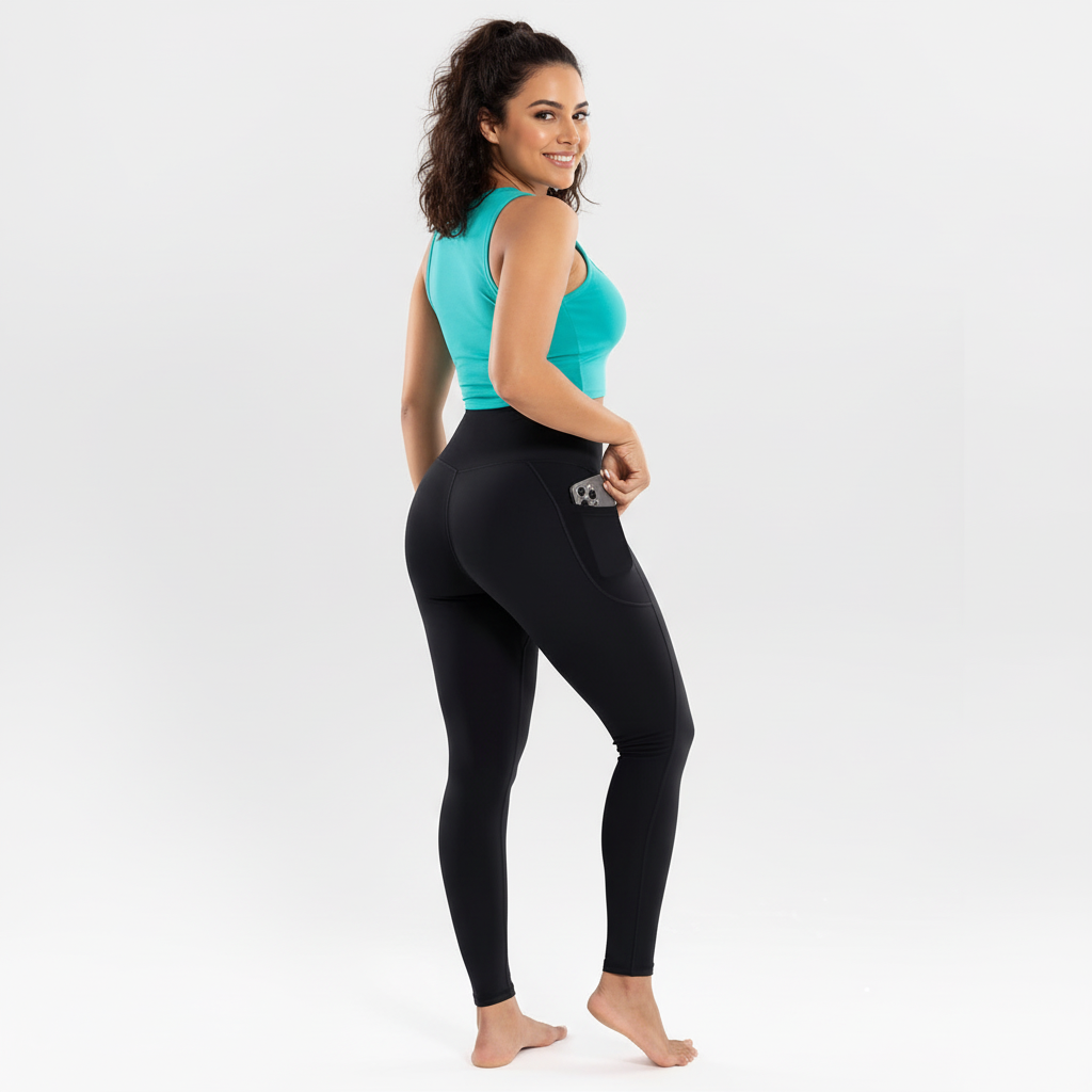 Black High-Waist Seamless Yoga Leggings with Pockets - Ultra Soft & Quick-Dry Workout Tights