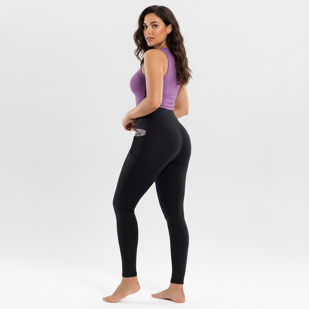 Black High-Waist Seamless Yoga Leggings with Pockets - Ultra Soft & Quick-Dry Workout Tights