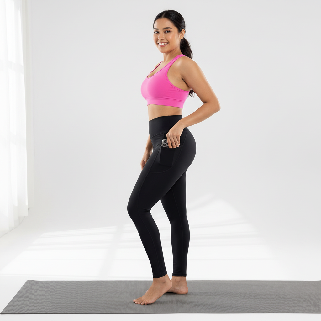 Black High-Waist Seamless Yoga Leggings with Pockets - Ultra Soft & Quick-Dry Workout Tights