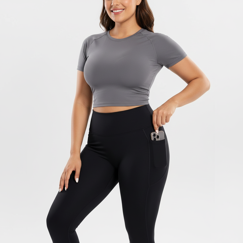 Black High-Waist Seamless Yoga Leggings with Pockets - Ultra Soft & Quick-Dry Workout Tights