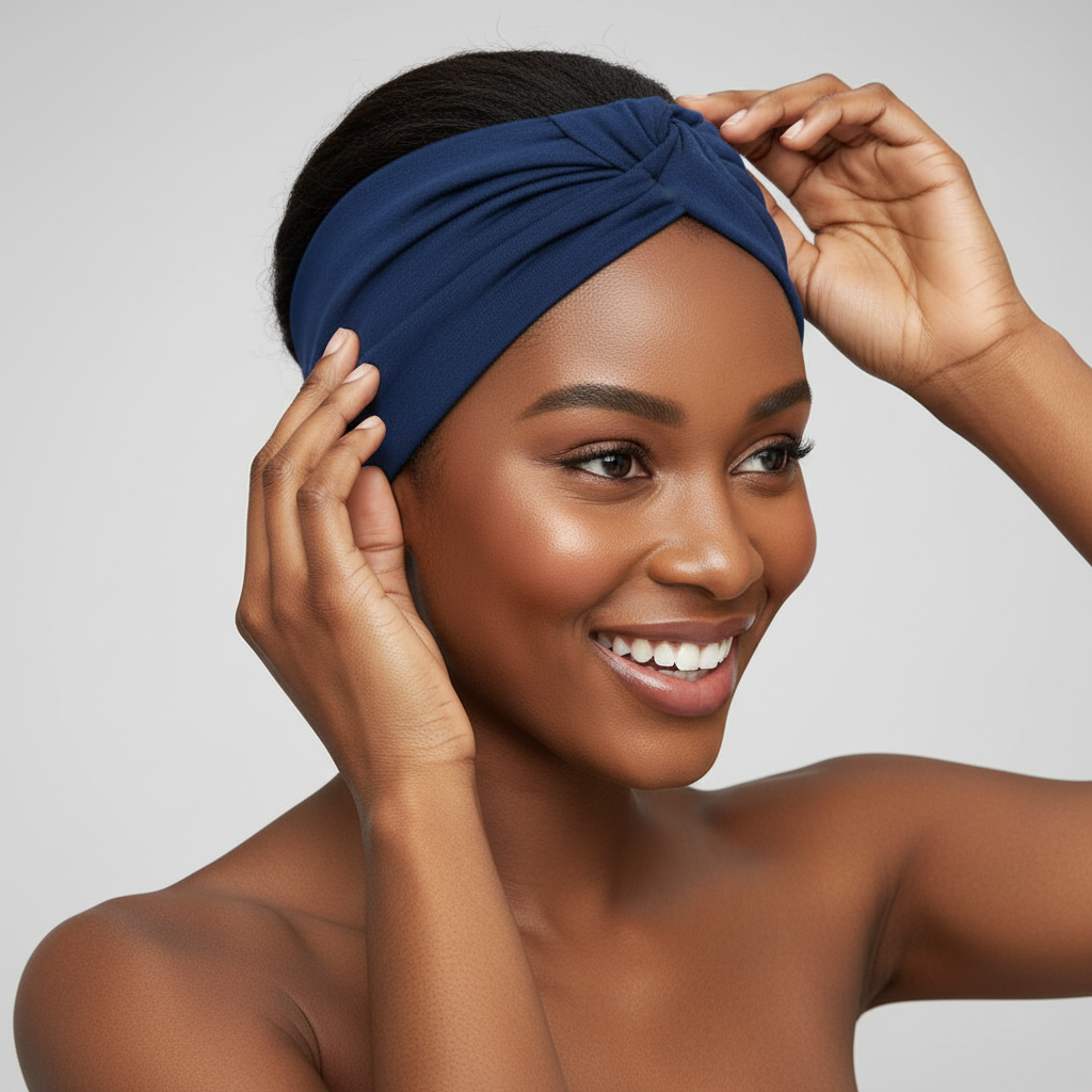 Wide Turban Headband 5-Pack - Elastic Yoga & Sports Hair Wrap for Women Blue