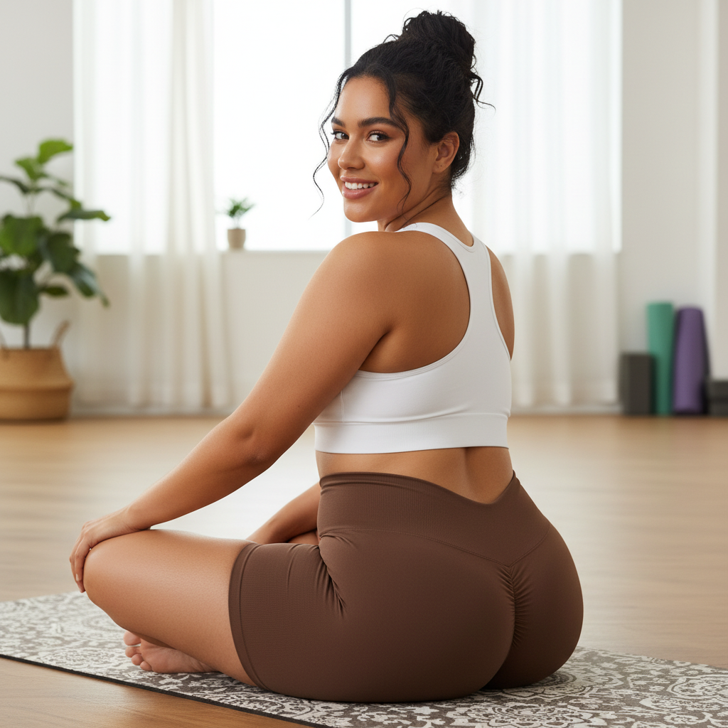 Scrunch Butt Yoga Shorts - High-Waisted V-Back Seamless Gym Shorts