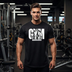 Black t-shirt with 'GAM Warriors' graphic design on a white background