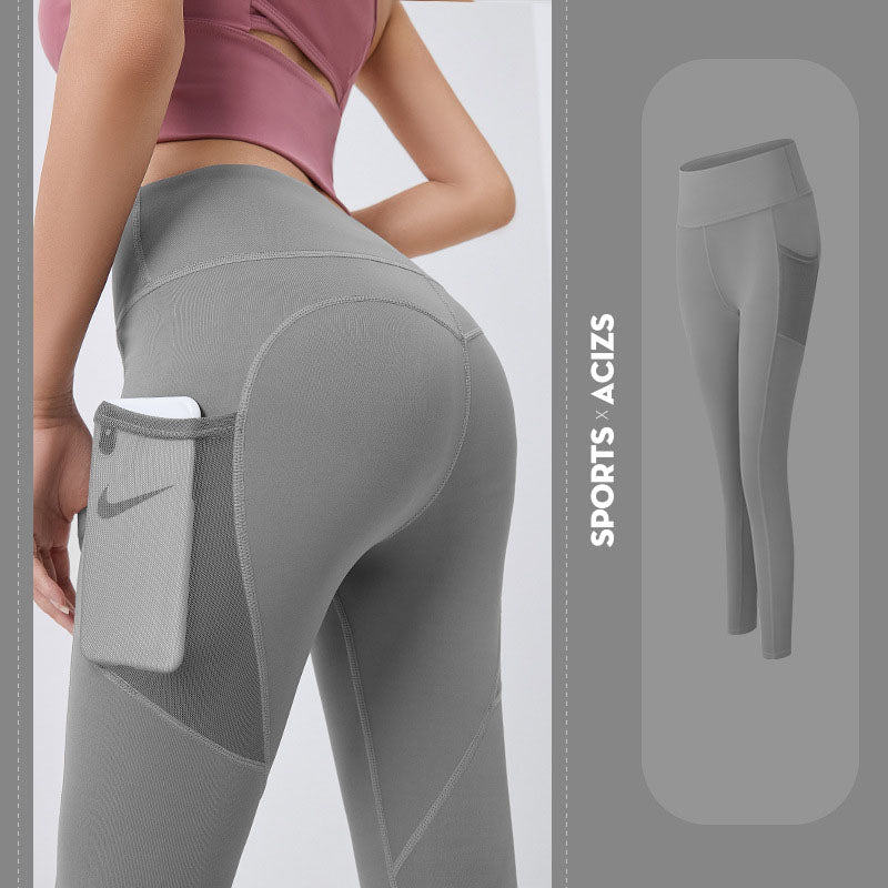 Premium Yoga Pants with Pockets - Tummy Control Fitness Leggings Sea Rock Grey