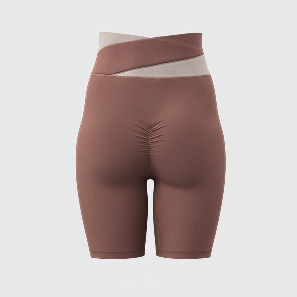 Caramel Color-Block High-Waist Yoga Shorts - Seamless Scrunch Butt Anti-Chafing Workout Shorts