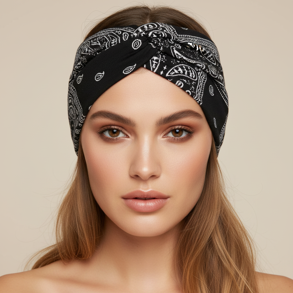 5-PCS Cashew nuts are black Women's Extra Wide Turban Headband - Elastic Yoga & Sports Hair Wrap