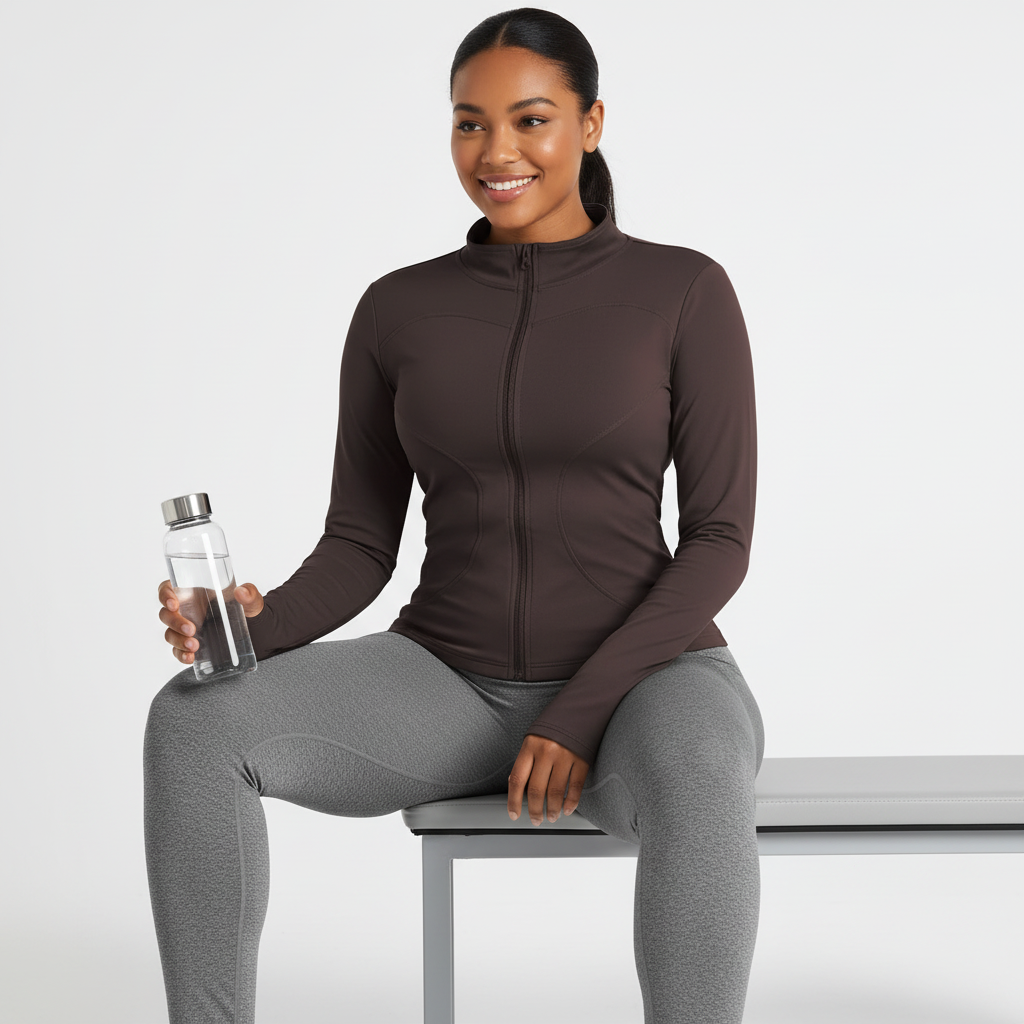 Slim Fit Yoga Jacket - Full Zip Workout Jacket with Thumbholes for Women