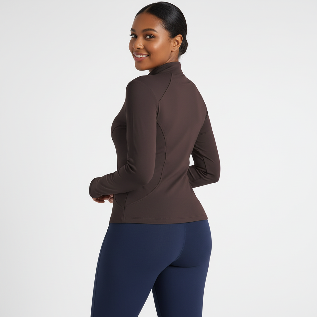 Slim Fit Yoga Jacket - Full Zip Workout Jacket with Thumbholes for Women