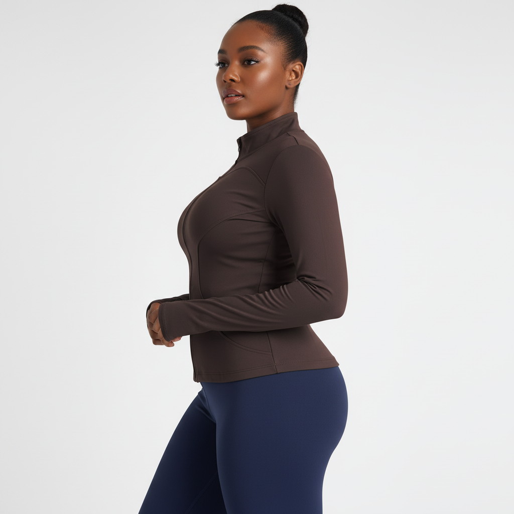 Slim Fit Yoga Jacket - Full Zip Workout Jacket with Thumbholes for Women