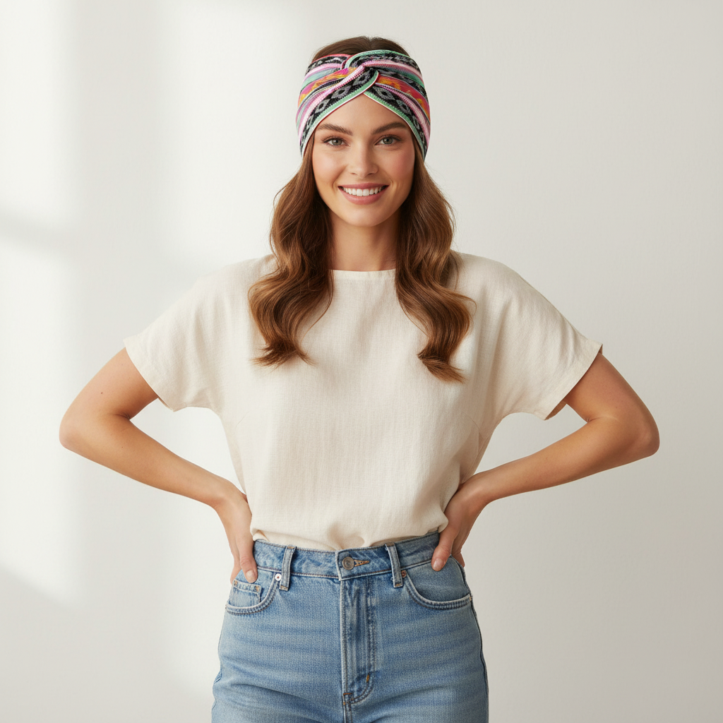5-PCS Colorful stripes Women's Extra Wide Turban Headband - Elastic Yoga & Sports Hair Wrap