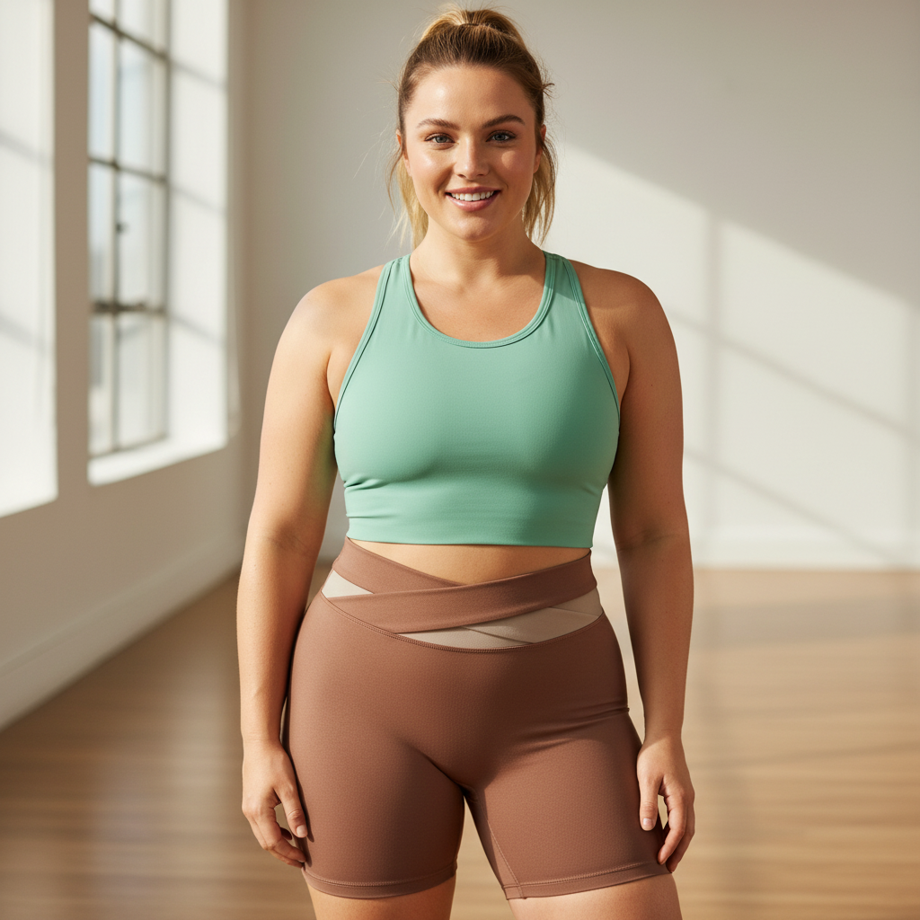 Caramel Color-Block High-Waist Yoga Shorts - Seamless Scrunch Butt Anti-Chafing Workout Shorts
